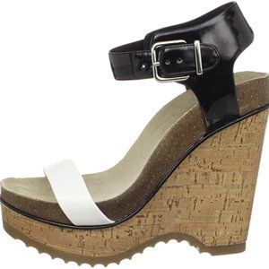 BCBGENERATION-Two-Tone "CRESPO" Cork Wedge Sandals